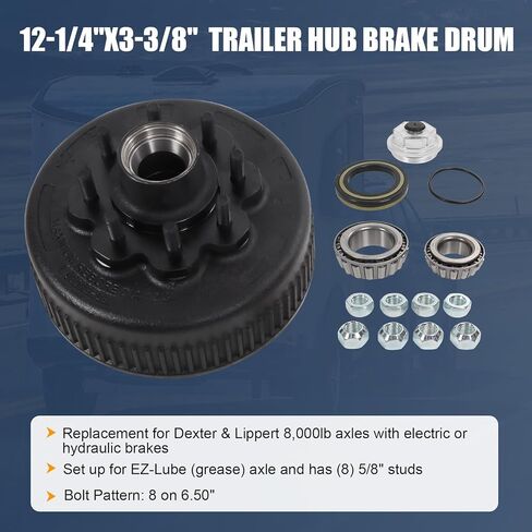 أسطوانة فرامل محور المقطورة 12-1/4 بوصة × 3-3/8 بديلة لـ Dexter & Lippert 8K /8000 Lbs المحور 5/8 بوصة مسمار- 008-285-08 25580 02475 in Kuwait