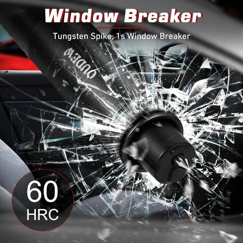 4-in-1 Car Window Breaker Seatbelt Cutter with Survival Whistle & LED Flashlight, Spring-Loaded Glass Breaker for Underwater, Portable Automotive Emergency Escape Tool, Black in Kuwait