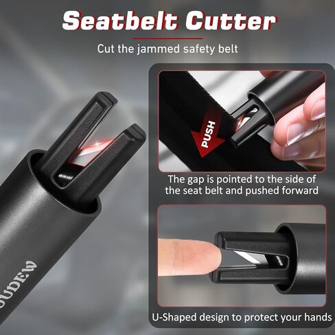 4-in-1 Car Window Breaker Seatbelt Cutter with Survival Whistle & LED Flashlight, Spring-Loaded Glass Breaker for Underwater, Portable Automotive Emergency Escape Tool, Black in Kuwait
