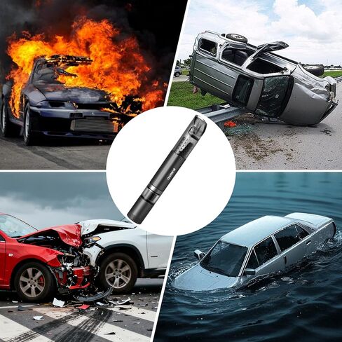 4-in-1 Car Window Breaker Seatbelt Cutter with Survival Whistle & LED Flashlight, Spring-Loaded Glass Breaker for Underwater, Portable Automotive Emergency Escape Tool, Black in Kuwait