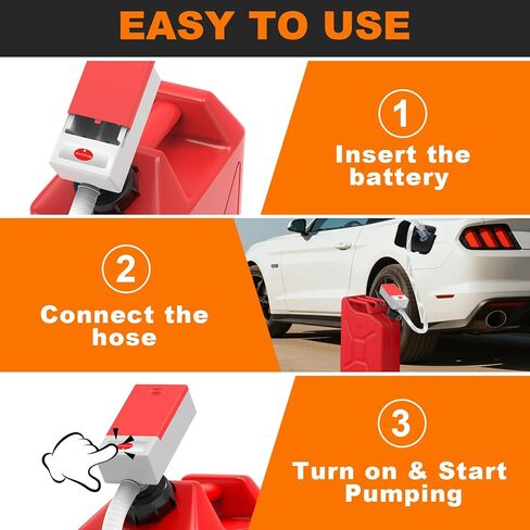 Fuel Transfer Pump with Auto Stop Sensor and 4 Tank Adapter, 3.2 Gallon per minute & 51'' Extra Long Hose, Portable Gas Can Pump for Oil, Diesel and Gasoline with Overfill Protection (Red) in Kuwait