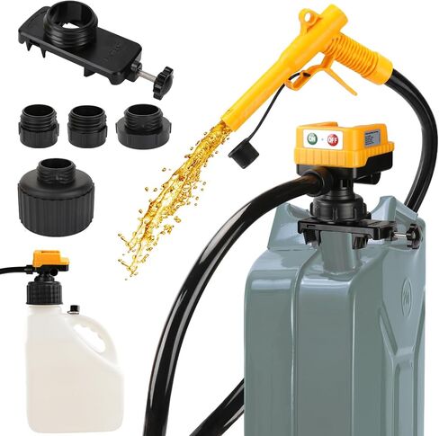 4.5 GPM Cordless Fuel Transfer Pump with 51'' PVC hose, Compatible with DeWalt 20V（Include POWERSTACK) & Milwaukee 18V Batteries, Auto-Stop, 4 adapters & multi-adapter for Gas Can (Bare Tool) in Kuwait