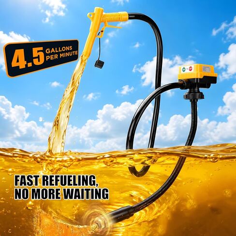 4.5 GPM Cordless Fuel Transfer Pump with 51'' PVC hose, Compatible with DeWalt 20V（Include POWERSTACK) & Milwaukee 18V Batteries, Auto-Stop, 4 adapters & multi-adapter for Gas Can (Bare Tool) in Kuwait