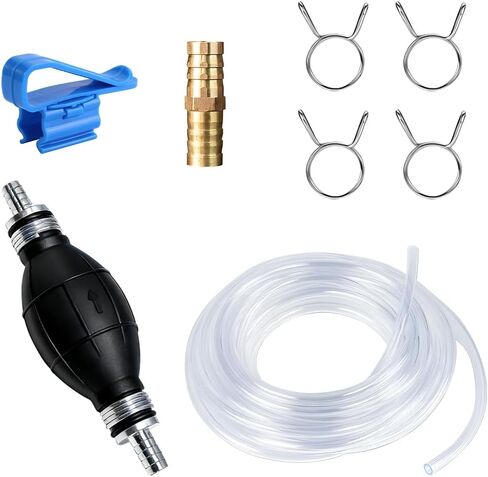 Car Gasoline Siphon Hose Pump, High Flow Manual Hand Gas Oil Pump with 2 PVC Hoses & Clip, Automotive Fuel Transfer Siphon Hose for Water Petrol Diesel, Universal for Vehicles in Kuwait