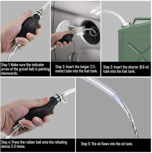 Car Gasoline Siphon Hose Pump, High Flow Manual Hand Gas Oil Pump with 2 PVC Hoses & Clip, Automotive Fuel Transfer Siphon Hose for Water Petrol Diesel, Universal for Vehicles in Kuwait