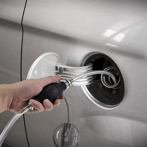 Car Gasoline Siphon Hose Pump, High Flow Manual Hand Gas Oil Pump with 2 PVC Hoses & Clip, Automotive Fuel Transfer Siphon Hose for Water Petrol Diesel, Universal for Vehicles in Kuwait