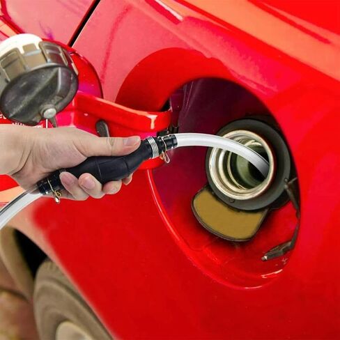 Car Gasoline Siphon Hose Pump, High Flow Manual Hand Gas Oil Pump with 2 PVC Hoses & Clip, Automotive Fuel Transfer Siphon Hose for Water Petrol Diesel, Universal for Vehicles in Kuwait