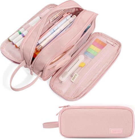 SUNEE Large Capacity Pencil Case with 3 Compartment, Extra Big Pencil Pouch, Pencil Bag with Zipper, Cute Stationery Organizer, Soft Corduroy Pen Box School Supplies for Student Girls Boys, Jet Black in Saudi Arabia