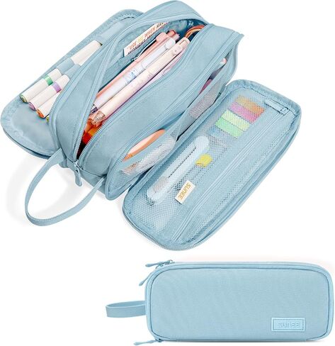 SUNEE Large Capacity Pencil Case with 3 Compartment, Extra Big Pencil Pouch, Pencil Bag with Zipper, Cute Stationery Organizer, Soft Corduroy Pen Box School Supplies for Student Girls Boys, Jet Black in Saudi Arabia