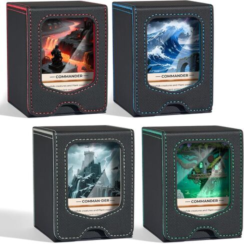 Fabmaker 4 Pack Deck Box Compatible with MTG Commander, (patent Pending) Magnetic Trading Card Storage Box with Commander, Fits 100 Double-Sleeved Cards, Card Box Compatible with Magic the Gathering in Kuwait