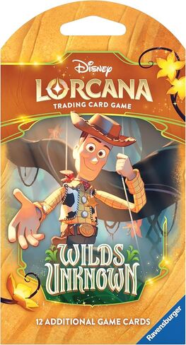 Ravensburger Disney Lorcana TCG: حزمة معززة فردية Wilds Unknown - 12 بطاقة - قد تختلف التعبئة - مثالية للأعمار من 8 سنوات فما فوق in Kuwait
