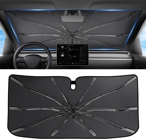 2026 Upgraded Windshield Sun Shade Umbrella [7-Layer Vinyl Coating Heat Shield] Foldable Front Window Sunshade Umbrella Flexible Handle Protect Interior from UV Keep Car Cooler (57" x 31") in Kuwait
