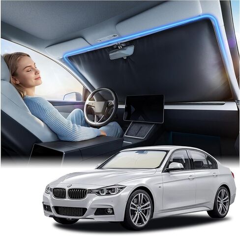 Nmoiss Ice Silk Air-Cooled Car Windshield Sun Shade, [Enjoy Superior Coolness & Comfort] 84.2% Heat Insulation UPF>50 UV Block Interior Protection, Universal Fit for Car SUV Truck, Medium 64"x32" in Kuwait