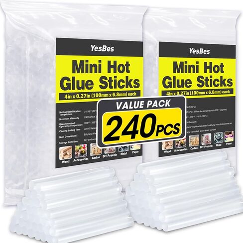 240 Pack Mini Hot Glue Sticks, 4" Long x 0.27" Diameter Glue Sticks for Mini Glue Guns, Perfect Fit for Wood, Metal, Glass, Plastic, Floral, Fabric, Leather, Foam, Floral in Saudi Arabia