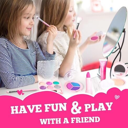 The.Linivya Kids Makeup Kit for Girls & Teens | 18-Piece Washable Makeup Set with Unicorn Fur Multicolor Bag | Safe, Non-Toxic Birthday Gift for Ages 6–16 in Kuwait