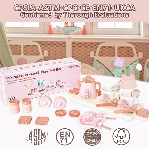 19PCS Wooden Makeup Toy Set for Toddler & Wooden Tea Set for Little Girls in Kuwait