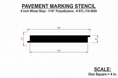 Pavement Stencil, 9 in, Wheel Stop, 1/16 in Kuwait