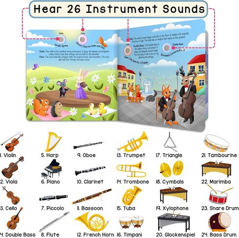 LITTLE MAESTRO Discover the Orchestra – 28 Instrument Sounds and Classical Pieces, Musical Books for Toddlers, 28-Button Music Book, Musical Toys for Toddlers 1-3 in Kuwait