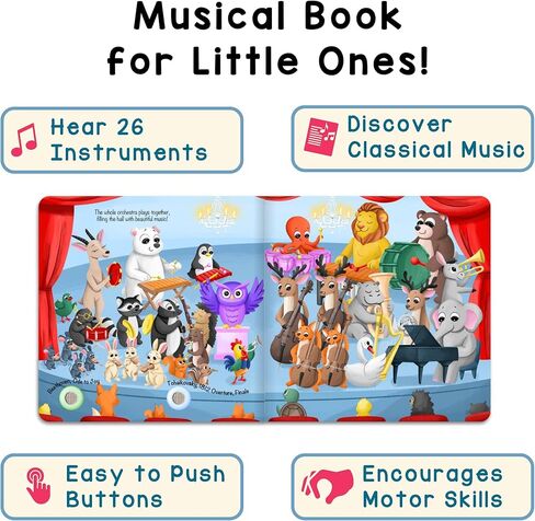 LITTLE MAESTRO Discover the Orchestra – 28 Instrument Sounds and Classical Pieces, Musical Books for Toddlers, 28-Button Music Book, Musical Toys for Toddlers 1-3 in Kuwait