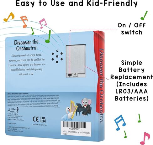 LITTLE MAESTRO Discover the Orchestra – 28 Instrument Sounds and Classical Pieces, Musical Books for Toddlers, 28-Button Music Book, Musical Toys for Toddlers 1-3 in Kuwait