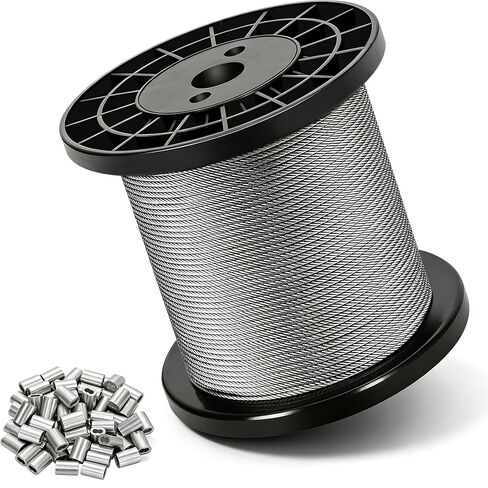 Wire Rope, 1/16 Wire Rope, 304 Stainless Steel Wire Cable, 100FT with 50Pcs Crimping Sleeves, Clothes Line Wires, Trellis Wire, 7x7 368lbs Breaking Strength in Saudi Arabia