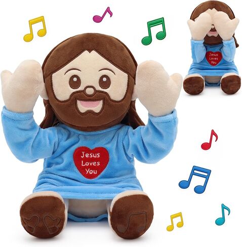 Yelakey Jesus Plush Peek A Boo Toy, Jesus Stuffed Doll Religious Plushie with 15 Bible Songs for Kids Christmas Easter Gifts 10'' in Kuwait