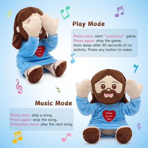 Yelakey Jesus Plush Peek A Boo Toy, Jesus Stuffed Doll Religious Plushie with 15 Bible Songs for Kids Christmas Easter Gifts 10'' in Kuwait