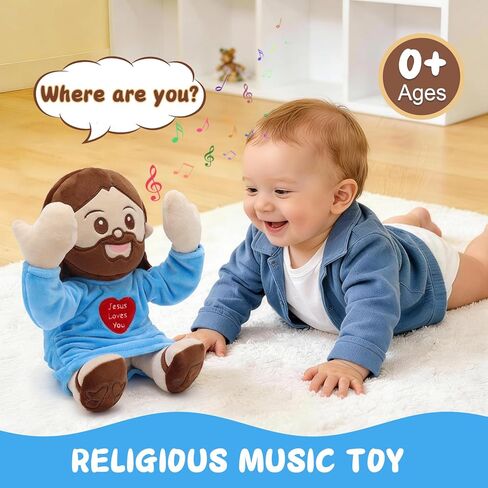 Yelakey Jesus Plush Peek A Boo Toy, Jesus Stuffed Doll Religious Plushie with 15 Bible Songs for Kids Christmas Easter Gifts 10'' in Kuwait