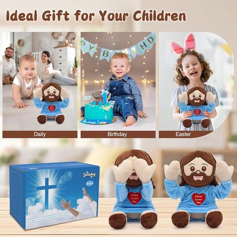 Yelakey Jesus Plush Peek A Boo Toy, Jesus Stuffed Doll Religious Plushie with 15 Bible Songs for Kids Christmas Easter Gifts 10'' in Kuwait