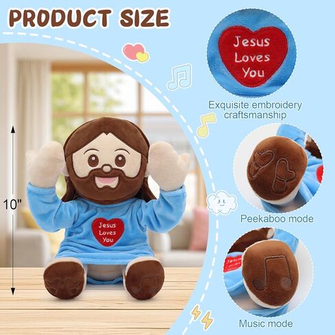 Yelakey Jesus Plush Peek A Boo Toy, Jesus Stuffed Doll Religious Plushie with 15 Bible Songs for Kids Christmas Easter Gifts 10'' in Kuwait
