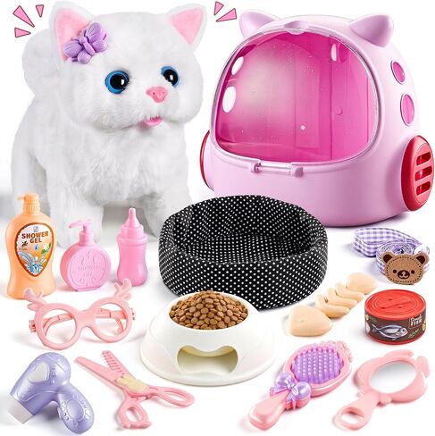 Vanvimen 17PCS Cat Toys for Kids Girls Boys,Interactive Robot Cat with Walking,Realistic Cat Toy for Toddlers 3-5 6-8,Idea Birthday Gifts for Girl Ages 3 4 5 6 7 8 Years Old in Kuwait