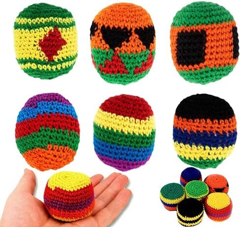 New Hand-Made Knitted Hacky Sack, Upgraded Assorted Foot Bag Crochet Hacky Sacks for Adults, Juggling Balls for Beginners, Multicolored Geometric Pattern, Ready-to-Use Hacky Sacks(6pcs) in Kuwait