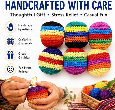 New Hand-Made Knitted Hacky Sack, Upgraded Assorted Foot Bag Crochet Hacky Sacks for Adults, Juggling Balls for Beginners, Multicolored Geometric Pattern, Ready-to-Use Hacky Sacks(6pcs) in Kuwait
