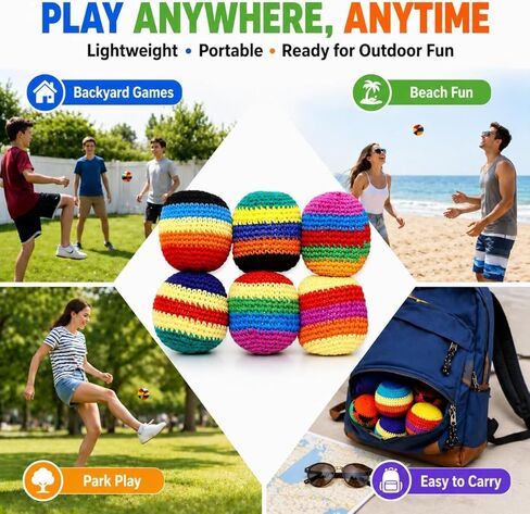 New Hand-Made Knitted Hacky Sack, Upgraded Assorted Foot Bag Crochet Hacky Sacks for Adults, Juggling Balls for Beginners, Multicolored Geometric Pattern, Ready-to-Use Hacky Sacks(6pcs) in Kuwait