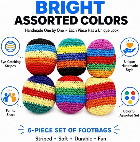 New Hand-Made Knitted Hacky Sack, Upgraded Assorted Foot Bag Crochet Hacky Sacks for Adults, Juggling Balls for Beginners, Multicolored Geometric Pattern, Ready-to-Use Hacky Sacks(6pcs) in Kuwait