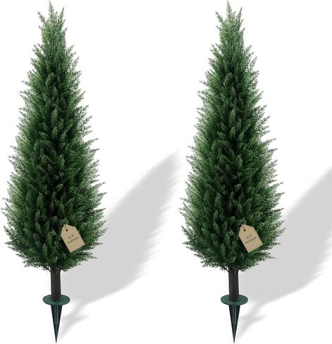 2 Pack 5ft(60") Artificial Cedar Topiary Trees Artificial Shrubs Cypress Tree Outdoor Artificial Shrubs Fake Plants UV Rated Potted Plants for Front Porch Décor ，Outdoor, Indoor, Front Door, Office in Saudi Arabia
