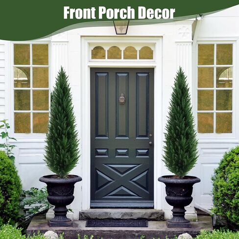 2 Pack 5ft(60") Artificial Cedar Topiary Trees Artificial Shrubs Cypress Tree Outdoor Artificial Shrubs Fake Plants UV Rated Potted Plants for Front Porch Décor ，Outdoor, Indoor, Front Door, Office in Saudi Arabia