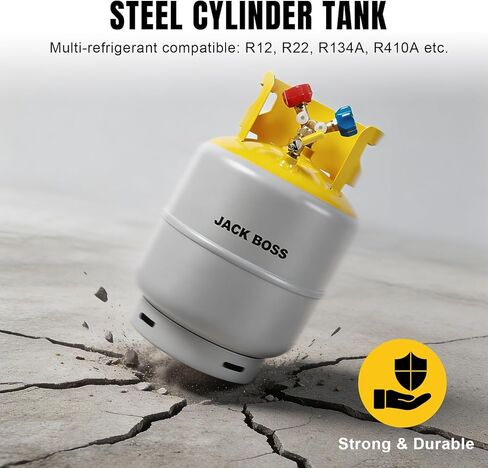 Jack Boss 30 LB Refrigerant Recovery Tank - AC Freon Recovery Cylinder Tank, Refrigerant Recovery Coolant Tank, Universal Machine HVAC Recovery Tanks for Recycling, Compatible with R12 R22 R134A R410A in Kuwait