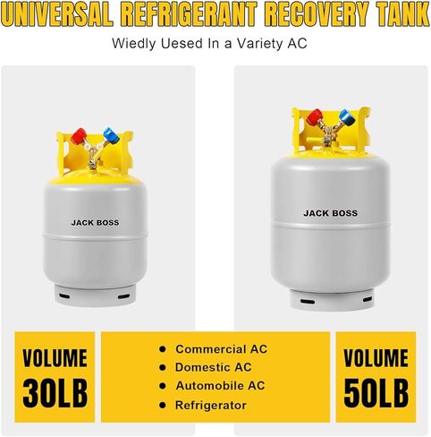 Jack Boss 30 LB Refrigerant Recovery Tank - AC Freon Recovery Cylinder Tank, Refrigerant Recovery Coolant Tank, Universal Machine HVAC Recovery Tanks for Recycling, Compatible with R12 R22 R134A R410A in Kuwait
