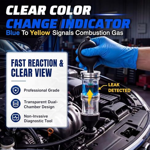 Sabary Combustion Leak Detector Kit with Dual-Chamber Head Gasket Leakage Tester Tool 8.5OZ CO2 Reaction Fluid Universal and Dedicated Adapters in Kuwait