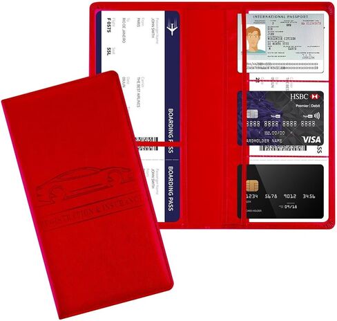 Car Registration and Insurance Card Holder,PU Leather Vehicle License Document Glove Box,Organizer Car Document Wallet with Magnetic Shut,Car Accessories for Men Women (Red) in Kuwait