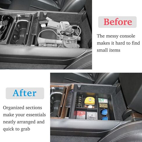 منظم وحدة التحكم المركزية لملحقات 2022-2026 Jeep Wagoneer/L & Select Grand Wagoneer/L، صينية إدخال صندوق تخزين مسند الذراع مع فتحة للعملات المعدنية (ليس لـ Wagoneer S) in Kuwait