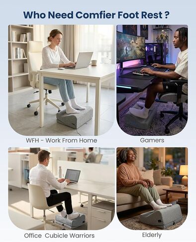 Comfier [2026] مسند للقدمين تحت المكتب في العمل مع قماش الجرافين سريع الحرارة، حامل قدم مريح ومدفأ، ارتفاعان و3 حرارة و3 اهتزازات، دعم الكعب للظهر، وتخفيف آلام الساق، والمكتب المنزلي، وهدايا للرجال والنساء in Kuwait