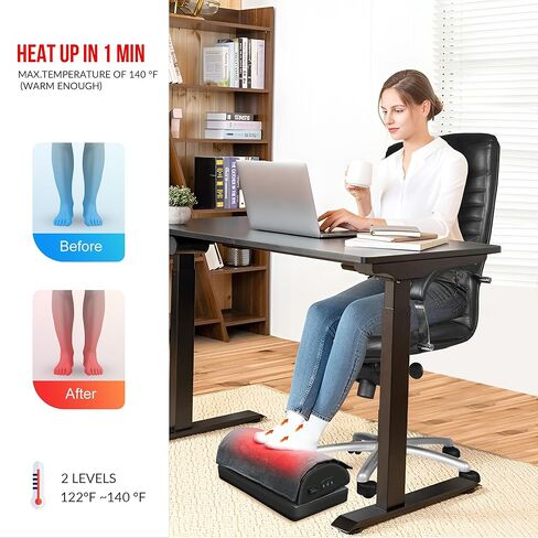 Snailax Foot Rest Under Desk at Work, Heated Under Desk Foot Stool with Double Layer Adjustable Height, Feet Warmer with Vibration Massage, Ergonomic Gaming Home Footstool for Lumbar Back Knee Pain in Kuwait