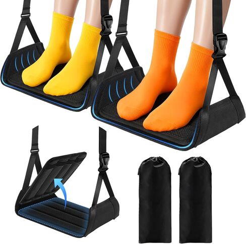 ExploreBliss Airplane Foot Rest - Lightweight Foot Hammock for Plane Travel with Adjustable Strap & Thick Board, Tray Table Under Desk Footrest to Relax Feet, Travel Essentials for Long Flights(Black) in Kuwait