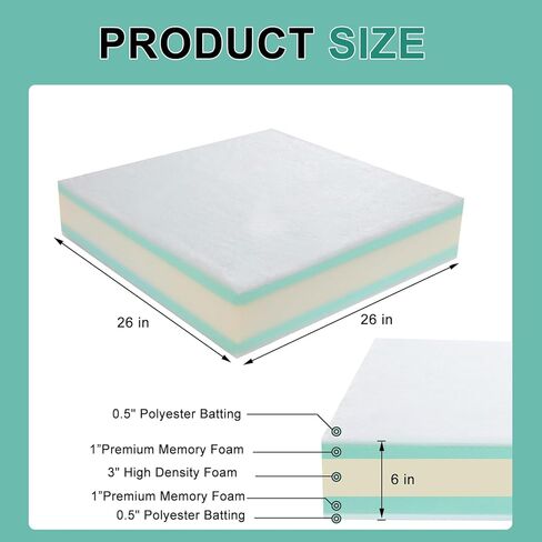 Extra Thickness 5 Layer Couch Cushion Replacement, 26"x26"x6" Sofa Cushions Replacement,100% 25D Foam Upholstery Cushion, Supportive&Soft Sofa Cushion Foam with Removable Cover in Kuwait