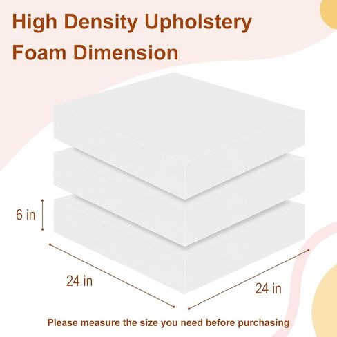 High Density Upholstery Foam 6" X 24" X 24", 3PCS Couch Cushion Replacement - 45D Density 70 ILD (Firm), Square Foam Padding for Chairs, Cut to Size Foam Replacement Cushion for Sofa Chair Bench in Kuwait