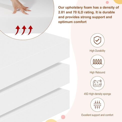 High Density Upholstery Foam 6" X 24" X 24", 3PCS Couch Cushion Replacement - 45D Density 70 ILD (Firm), Square Foam Padding for Chairs, Cut to Size Foam Replacement Cushion for Sofa Chair Bench in Kuwait