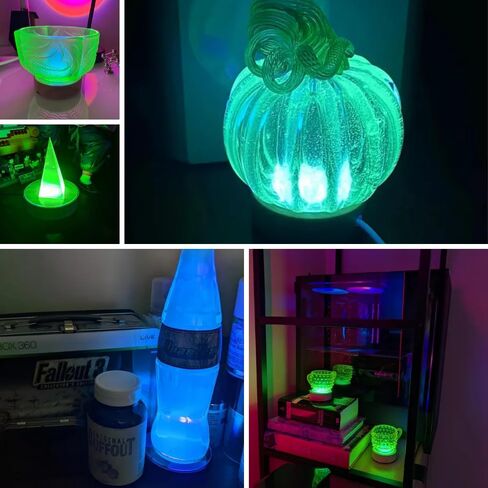 2pcs Wooden USB UV LED Blacklight Display Base, 395nm UV Light Stand for Uranium Glass, Glow Art & UV Reactive Items, Round Glow-in-the-Dark Lighting Base in Kuwait