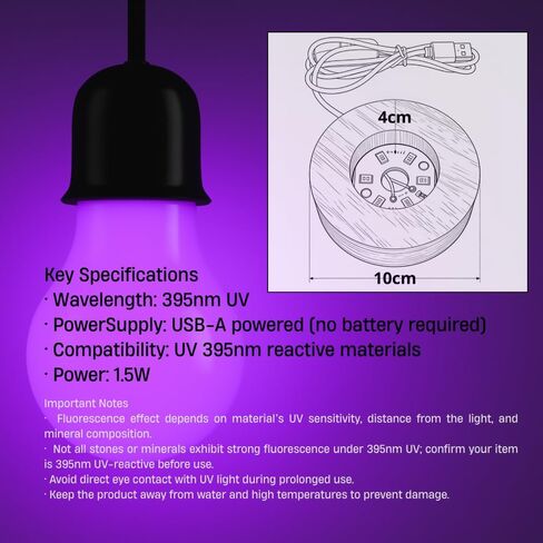 2pcs Wooden USB UV LED Blacklight Display Base, 395nm UV Light Stand for Uranium Glass, Glow Art & UV Reactive Items, Round Glow-in-the-Dark Lighting Base in Kuwait